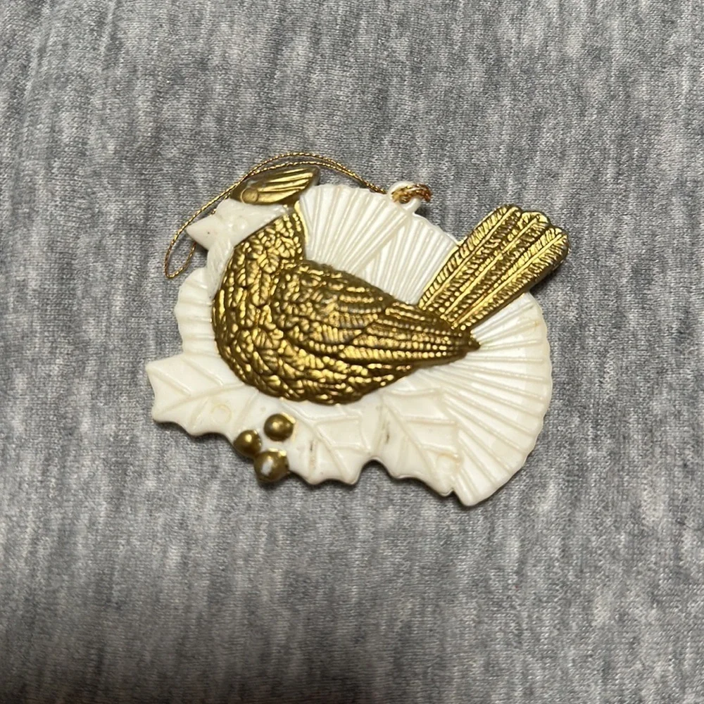 Vintage Gold & White Plastic Christmas Ornaments Lot of 10
